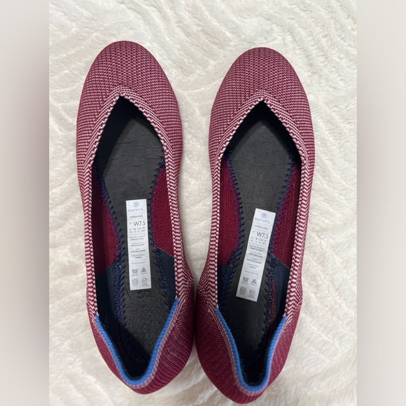 Rothy’s The Round Toe Flats Berry Red Knit Blue Trim Size 7.5 EUC Washable - Picture 6 of 9